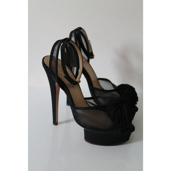 Charlotte Olympia Mesh Satin Pom Pom Pomoline Platform Stiletto Heel Size 36.5 - Picture 3 of 10